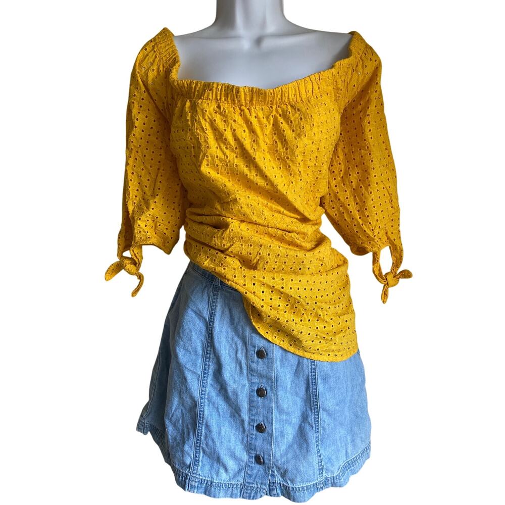 Y2K Jessica London 2W Coquette Milkmaid Eyelet Lace Peasant Cottagecore Boho Top